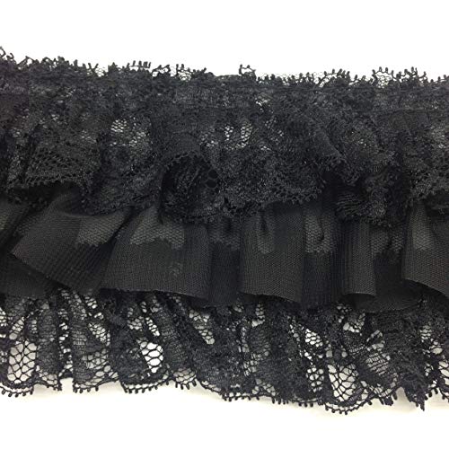 PEPPERLONELY 1 Meter 40 Inch Black Fabric 3-Layer Pleated Lace E...