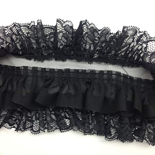 PEPPERLONELY 1 Meter 40 Inch Black Fabric 3-Layer Pleated Lace E...