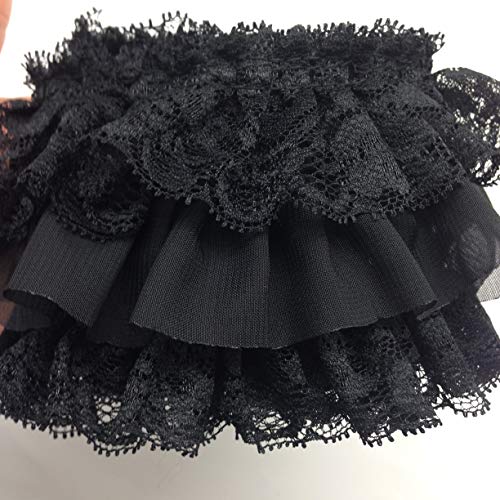 PEPPERLONELY 1 Meter 40 Inch Black Fabric 3-Layer Pleated Lace E...