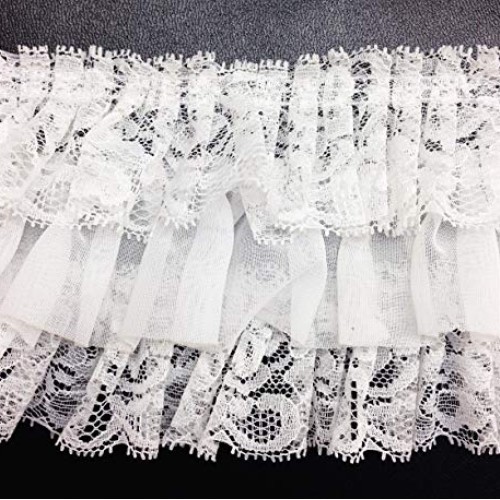 PEPPERLONELY 1 Meter 40 Inch White Fabric 3-Layer Pleated Lace E...