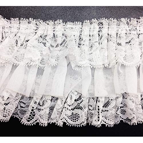 PEPPERLONELY 1 Meter 40 Inch White Fabric 3-Layer Pleated Lace E...