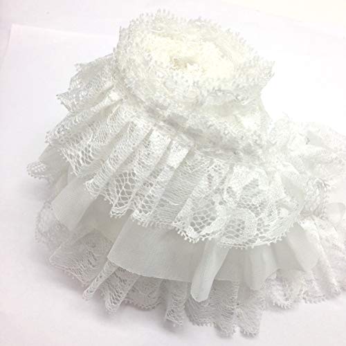 PEPPERLONELY 1 Meter 40 Inch White Fabric 3-Layer Pleated Lace E...