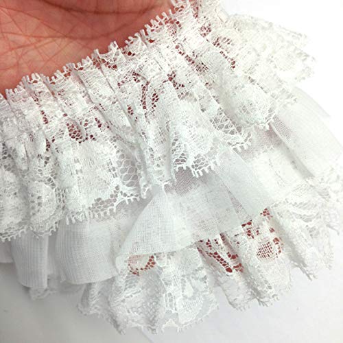 PEPPERLONELY 1 Meter 40 Inch White Fabric 3-Layer Pleated Lace E...
