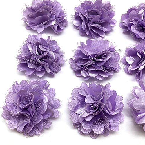 PEPPERLONELY 10PC Set Lavender Lace Chiffon Peony Fabric Flowers, ...
