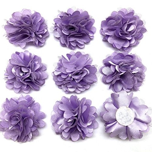 PEPPERLONELY 10PC Set Lavender Lace Chiffon Peony Fabric Flowers, ...