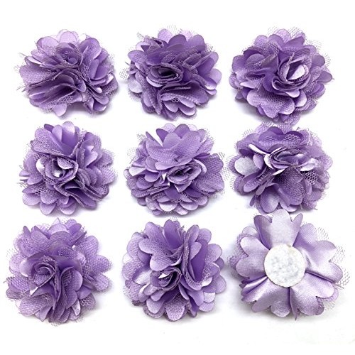 PEPPERLONELY 10PC Set Lavender Lace Chiffon Peony Fabric Flowers, ...