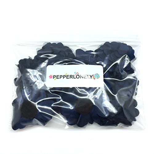 PEPPERLONELY 10PC Set Navy Lace Chiffon Peony Fabric Flowers, 2 Inch