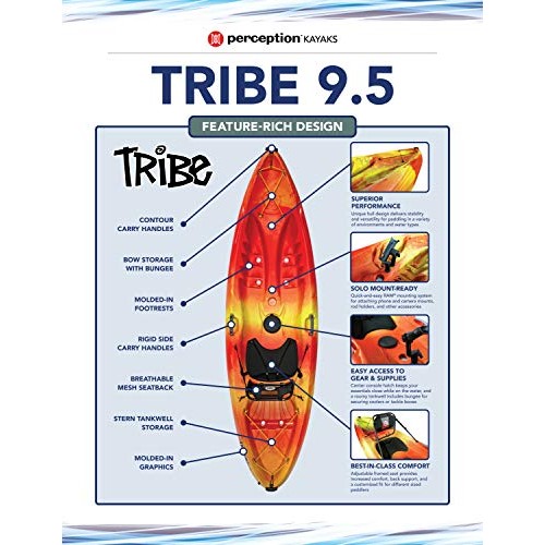 perception Tribe 9.5 | Sit on Top Kayak for All-Around Fun | Large...