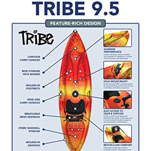 perception Tribe 9.5 | Sit on Top Kayak for All-Around Fun | Large...