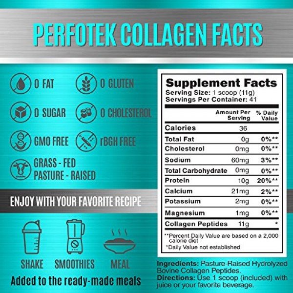Collagen Powder Peptides 16oz Unflavored Hydrolyzed Collagen Grass...