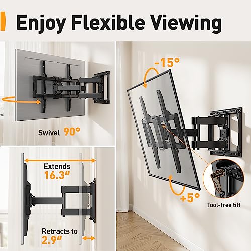 Perlegear UL-Listed Full Motion TV Wall Mount for 40–85 Inch Flat ...