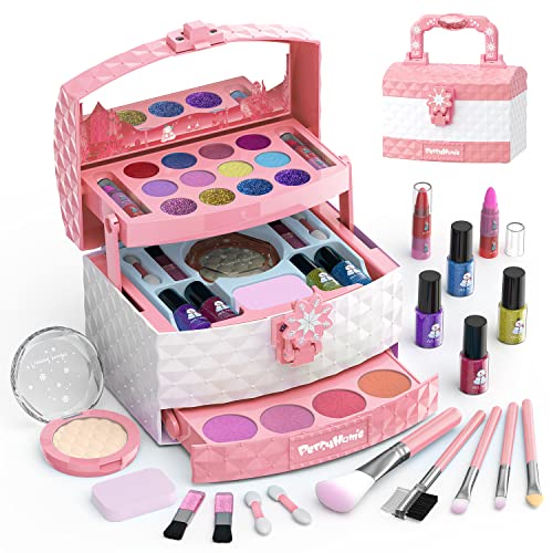 PERRYHOME Kids Makeup Kit for Girl 35 Pcs Washable Real Cosmetic, ...