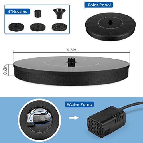Solar Fountain Pump, Free Standing 1.4W Bird Bath Fountain Pump fo...
