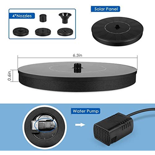 Solar Fountain Pump, Free Standing 1.4W Bird Bath Fountain Pump fo...