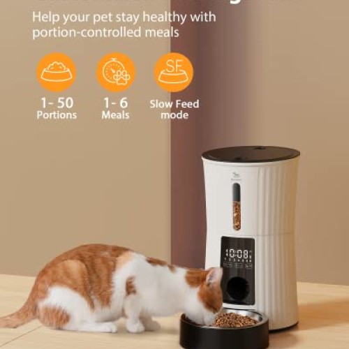 Petory Timed Automatic Cat Feeders - 4L Programable Dry Food Dispe...