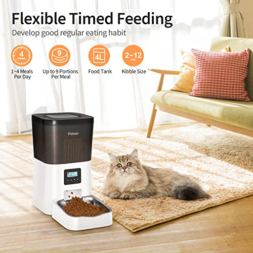 Petour Automatic Cat Feeder, 4L Pet Dry Food Dispenser with Stainl...