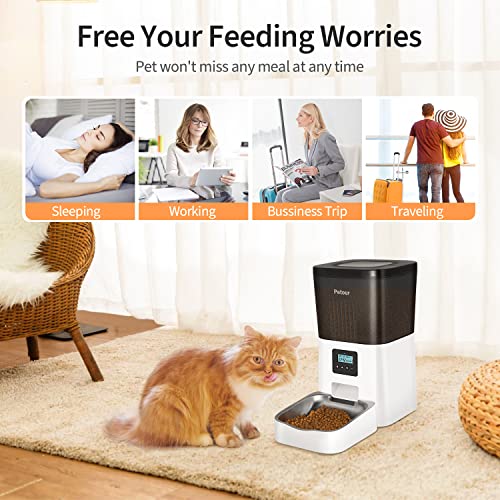 Petour Automatic Cat Feeder, 4L Pet Dry Food Dispenser with Stainl...