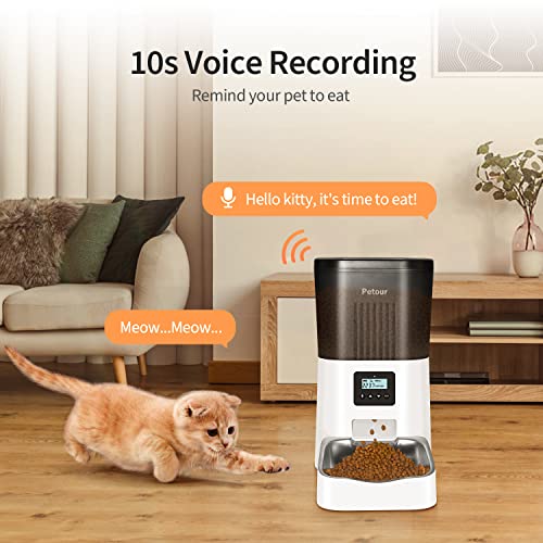 Petour Automatic Cat Feeder, 4L Pet Dry Food Dispenser with Stainl...