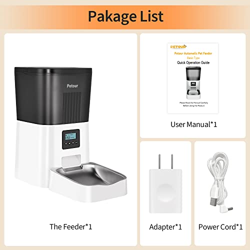 Petour Automatic Cat Feeder, 4L Pet Dry Food Dispenser with Stainl...