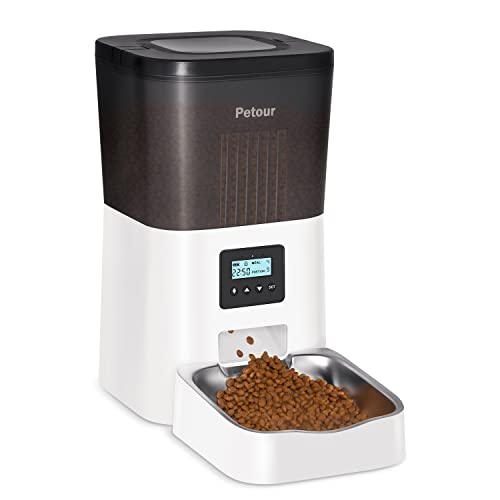 Petour Automatic Cat Feeder, 4L Pet Dry Food Dispenser with Stainl...