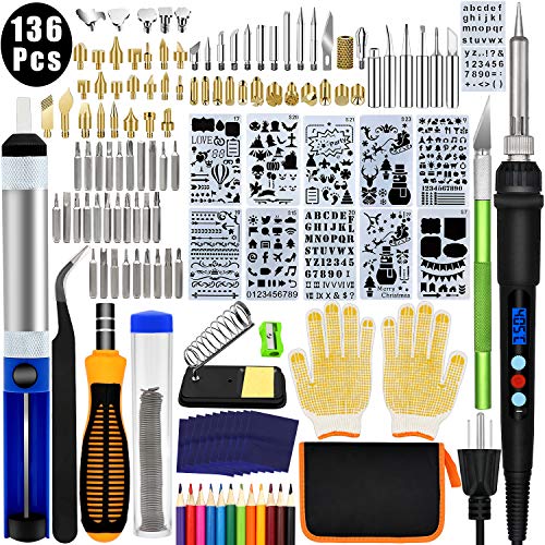 136PCS Wood Burning Kit, PETUOL Professional Soldering Iron Set wi...