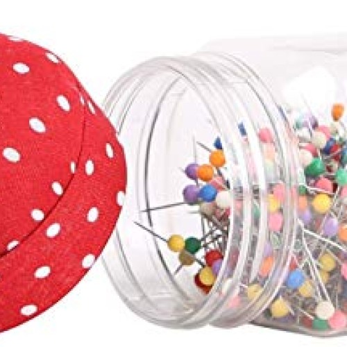 Quilting Pins in Jar with Pin Cushion Lid Pearl Needles Quilting P...
