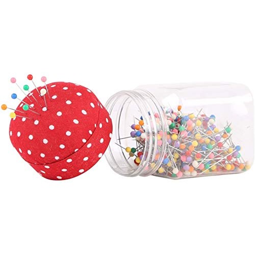 Quilting Pins in Jar with Pin Cushion Lid Pearl Needles Quilting P...