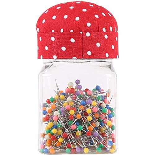 Quilting Pins in Jar with Pin Cushion Lid Pearl Needles Quilting P...