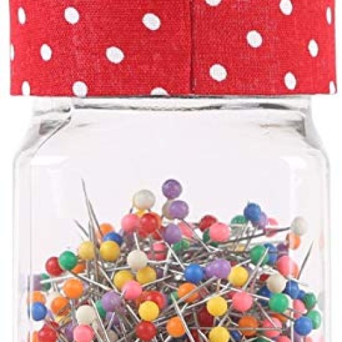 Quilting Pins in Jar with Pin Cushion Lid Pearl Needles Quilting P...