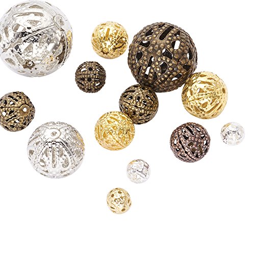 Pandahall 100pcs Mixed Style Iron Filigree Beads Round Loose Space...