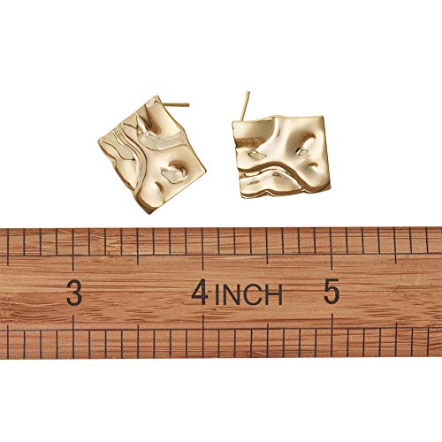 Pandahall 10pcs 25x25mm Rhombus Brass Post Stud Earrings Real Gold...