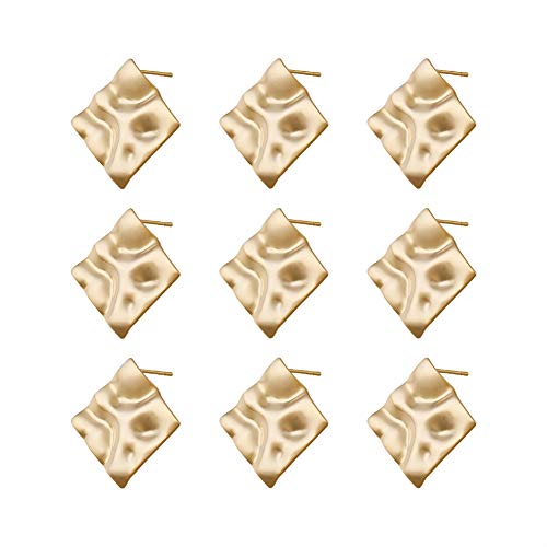 Pandahall 10pcs 25x25mm Rhombus Brass Post Stud Earrings Real Gold...