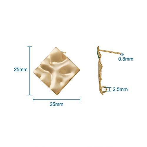 Pandahall 10pcs 25x25mm Rhombus Brass Post Stud Earrings Real Gold...