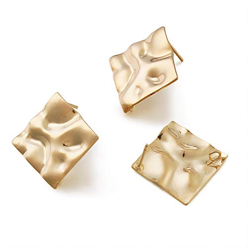 Pandahall 10pcs 25x25mm Rhombus Brass Post Stud Earrings Real Gold...