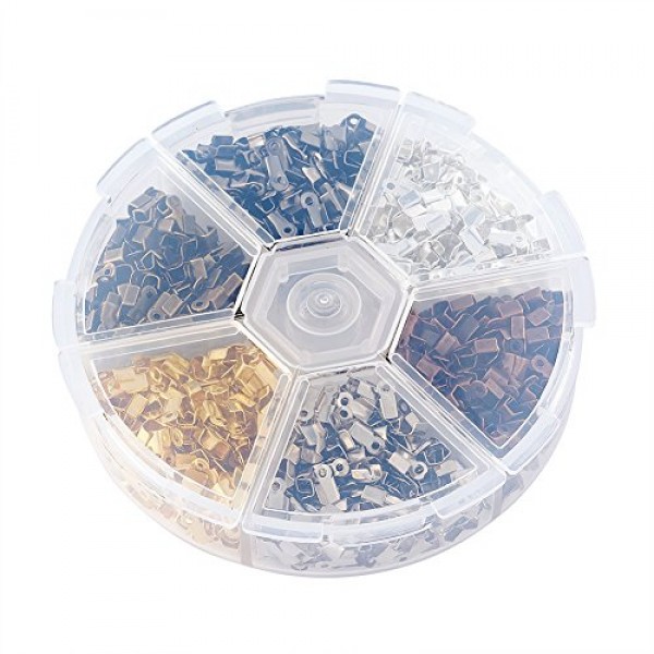 Pandahall 1380pcs/box 6 Color Iron Fold Over Crimp Cord Ends Termi...