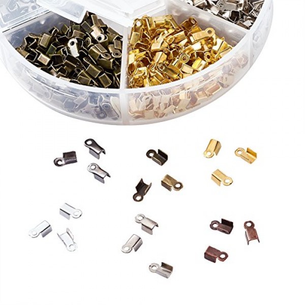 Pandahall 1380pcs/box 6 Color Iron Fold Over Crimp Cord Ends Termi...