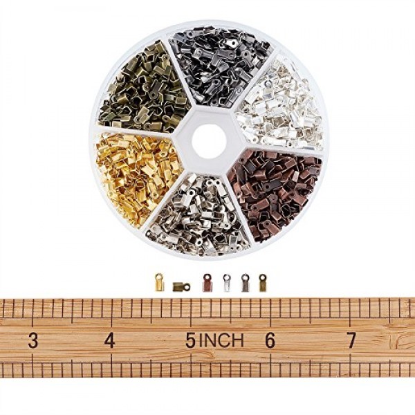 Pandahall 1380pcs/box 6 Color Iron Fold Over Crimp Cord Ends Termi...