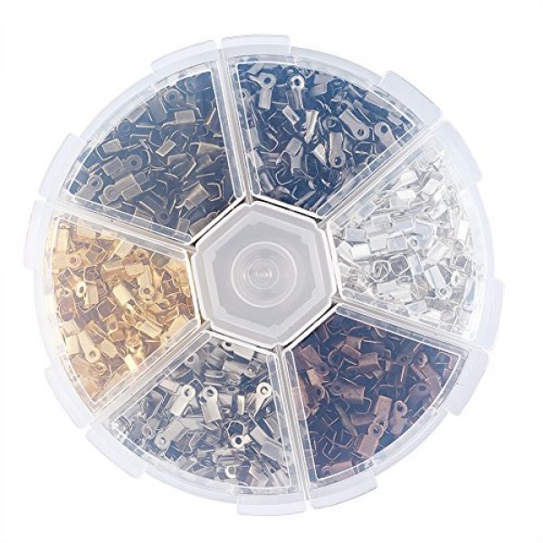 Pandahall 1380pcs/box 6 Color Iron Fold Over Crimp Cord Ends Termi...