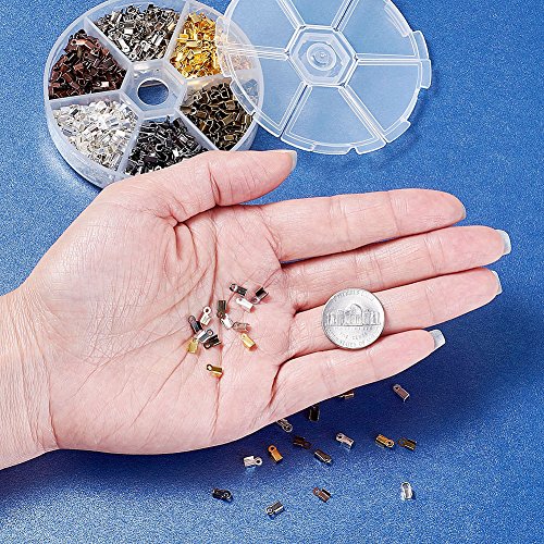 Pandahall 1380pcs/box 6 Color Iron Fold Over Crimp Cord Ends Termi...