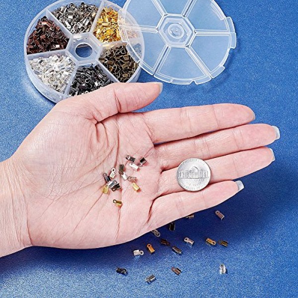 Pandahall 1380pcs/box 6 Color Iron Fold Over Crimp Cord Ends Termi...