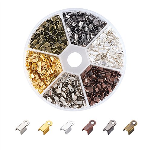 Pandahall 1380pcs/box 6 Color Iron Fold Over Crimp Cord Ends Termi...