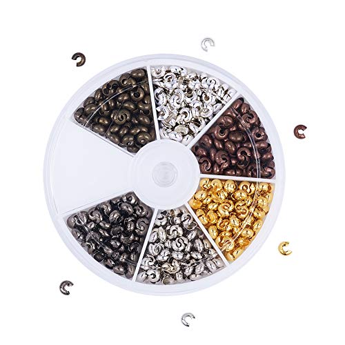 Pandahall 1Box/450pcs 6 Colors 4mm Brass Half Round Open Crimp Bea...