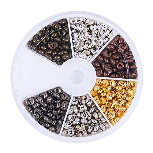 Pandahall 1Box/450pcs 6 Colors 4mm Brass Half Round Open Crimp Bea...