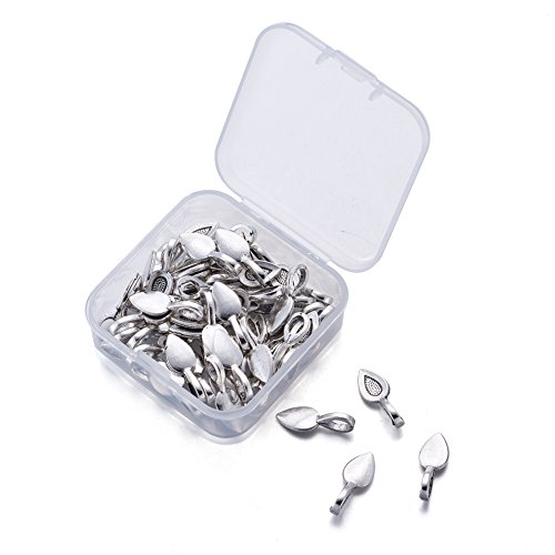 Pandahall 50pcs Alloy Antique Silver Leaf Glue-on Flat Pad Bails P...