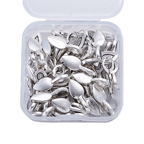 Pandahall 50pcs Alloy Antique Silver Leaf Glue-on Flat Pad Bails P...