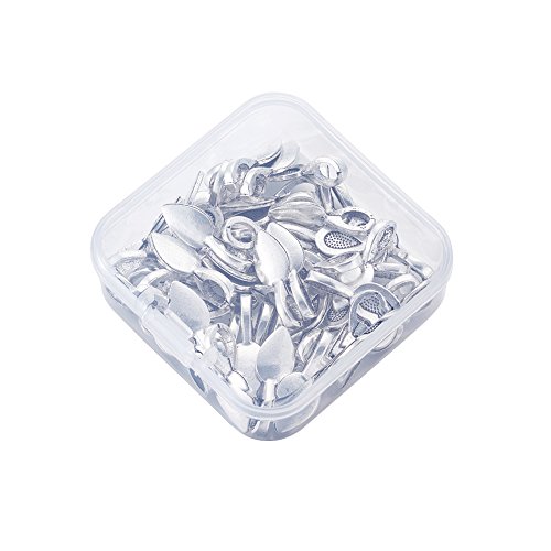 Pandahall 50pcs Alloy Antique Silver Leaf Glue-on Flat Pad Bails P...