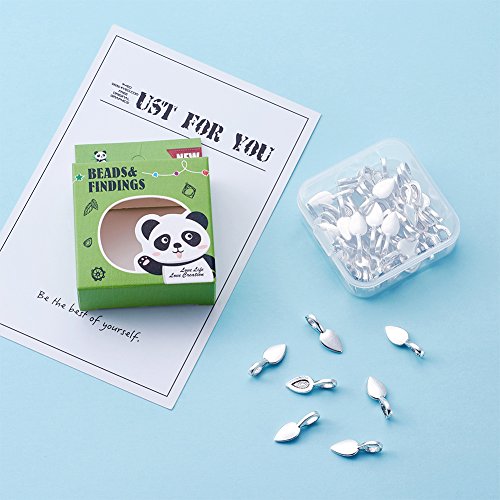 Pandahall 50pcs Alloy Antique Silver Leaf Glue-on Flat Pad Bails P...