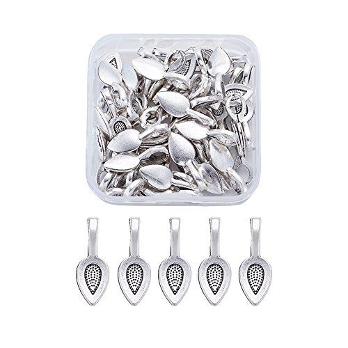 Pandahall 50pcs Alloy Antique Silver Leaf Glue-on Flat Pad Bails P...