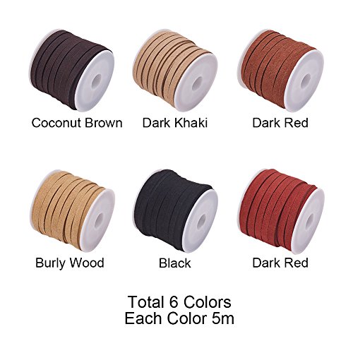 PandaHall Elite 6 Rolls 5mm Flat Micro Fiber Faux Leather Suede Co...