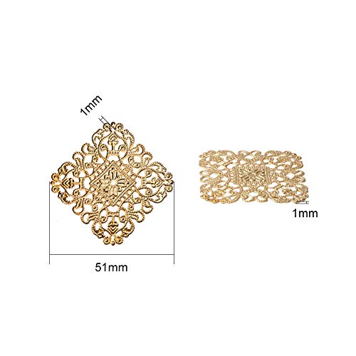 PandaHall Elite 60pcs 3 Colors 51mm2 inch Square Iron Filigree C...